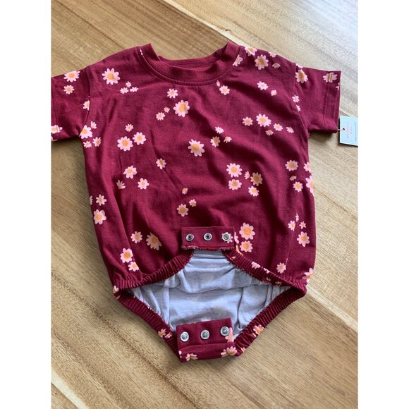 Cat & Jack Baby Girl Floral Bodysuit Romper Maroon Red - Picture 4 of 8